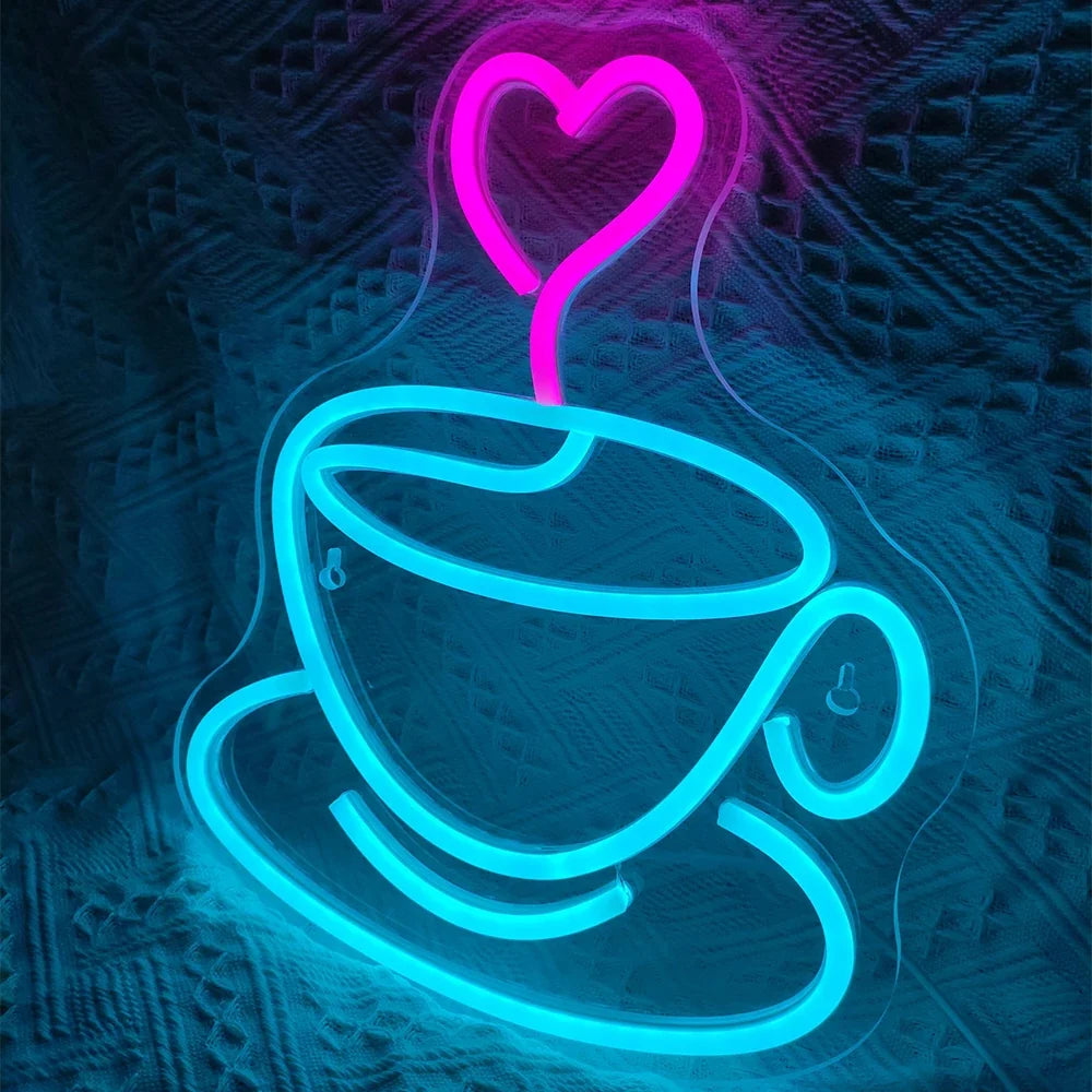 Coffee Cup Heart 5V USB LED neon sign