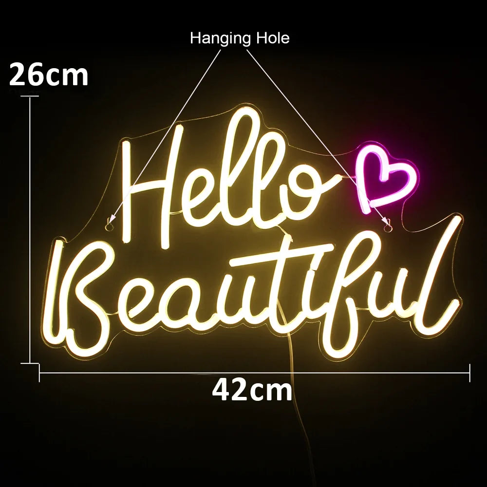 Hello Beautiful 5V USB LED neon sign