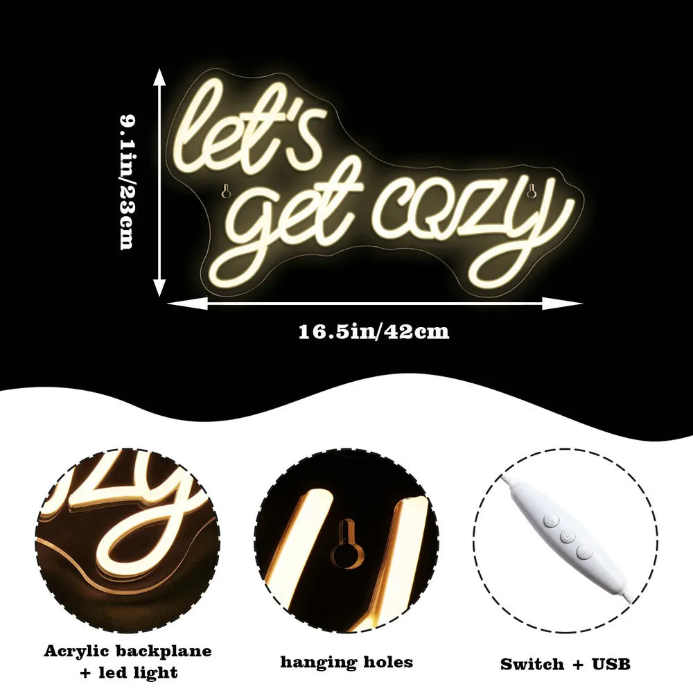 Let’s Get Cozy 5V USB LED neon sign