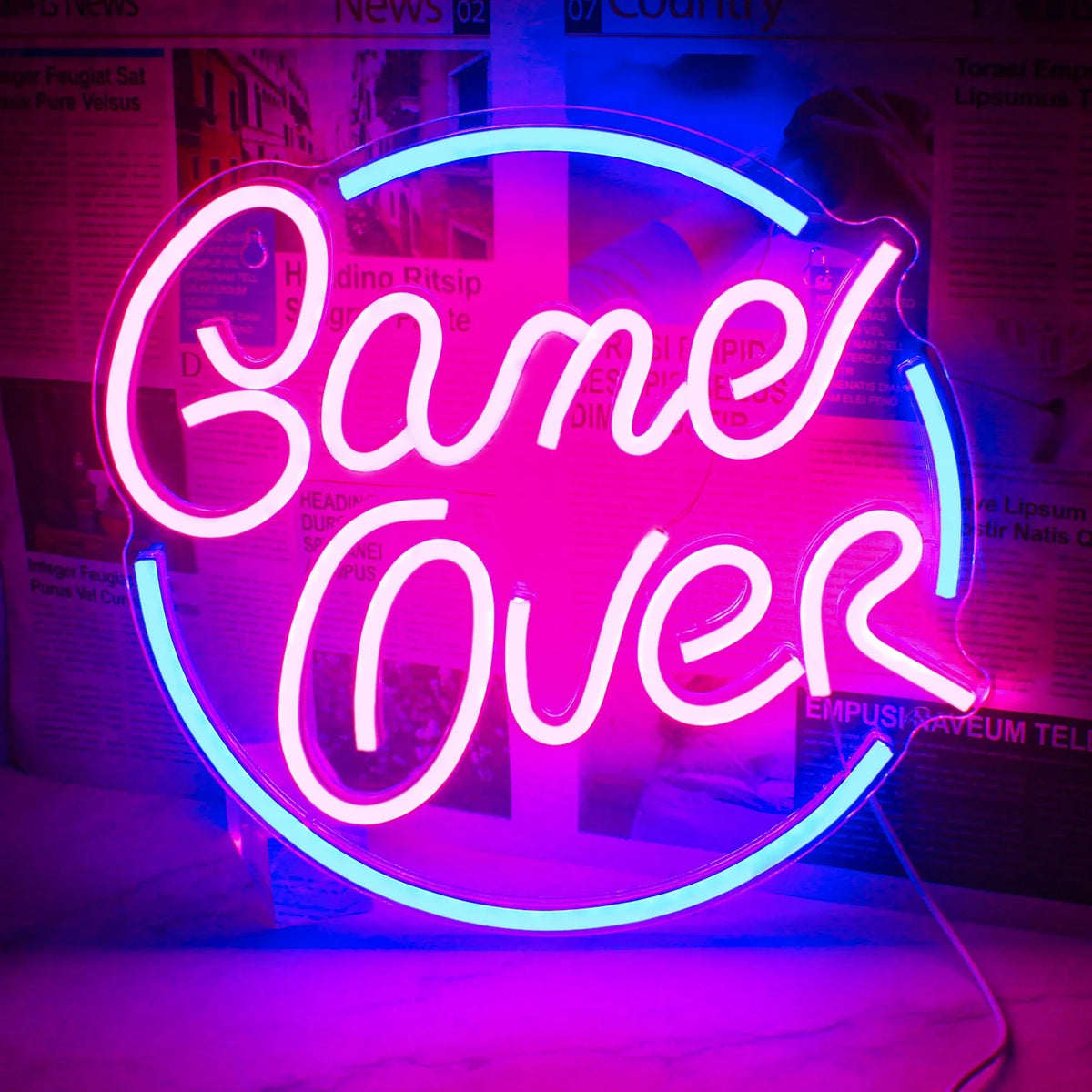 Enseigne néon LED USB 5 V Game Over en cercle — Game Over