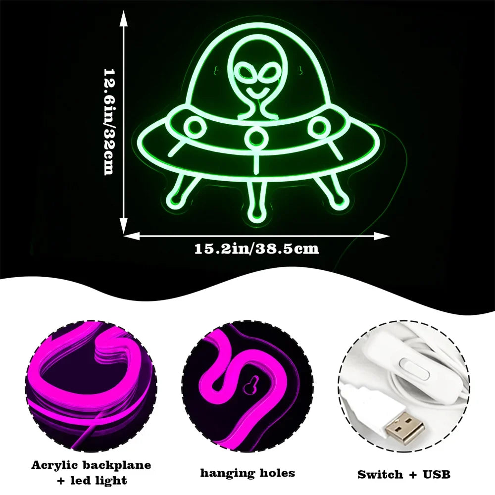 Enseigne néon LED USB 5 V Extraterrestre vert