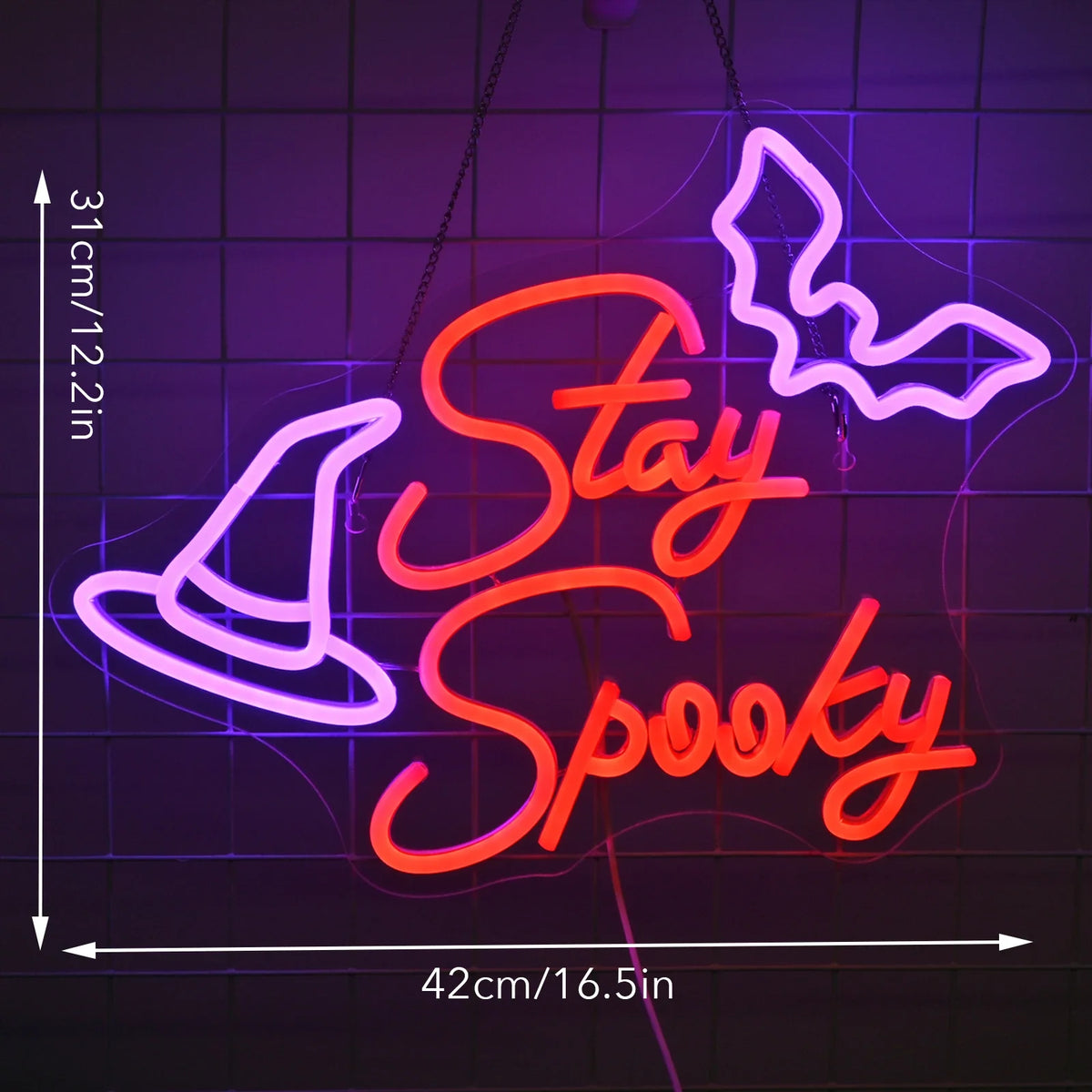 Enseigne néon LED USB 5 V Stay Spooky — 42 × 31 cm