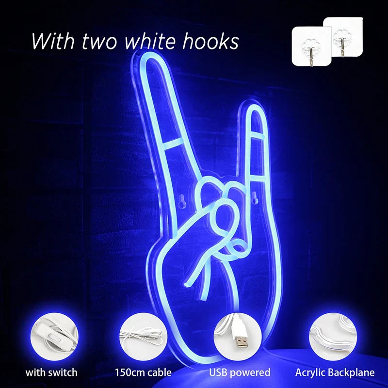 Rock Hand Gesture 5V USB LED neon sign
