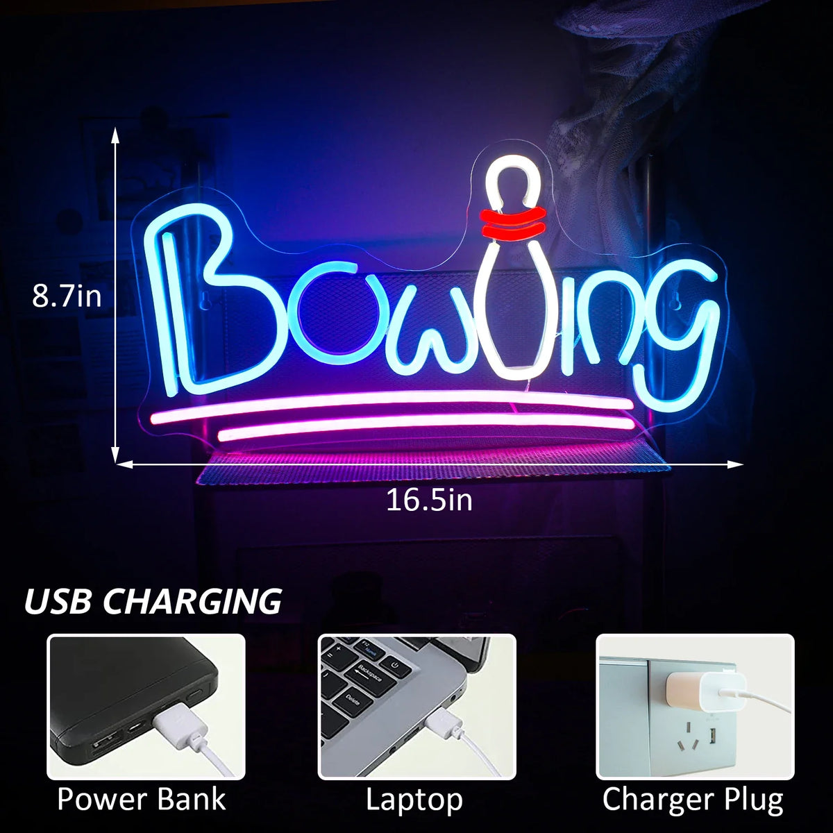 Bowling 5V USB LED neon sign
