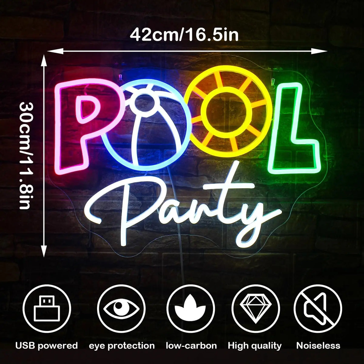 Pool Party 5V USB LED neon sign