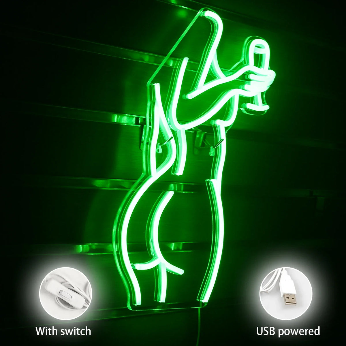 Woman Wine Glass 5V USB LED neon sign