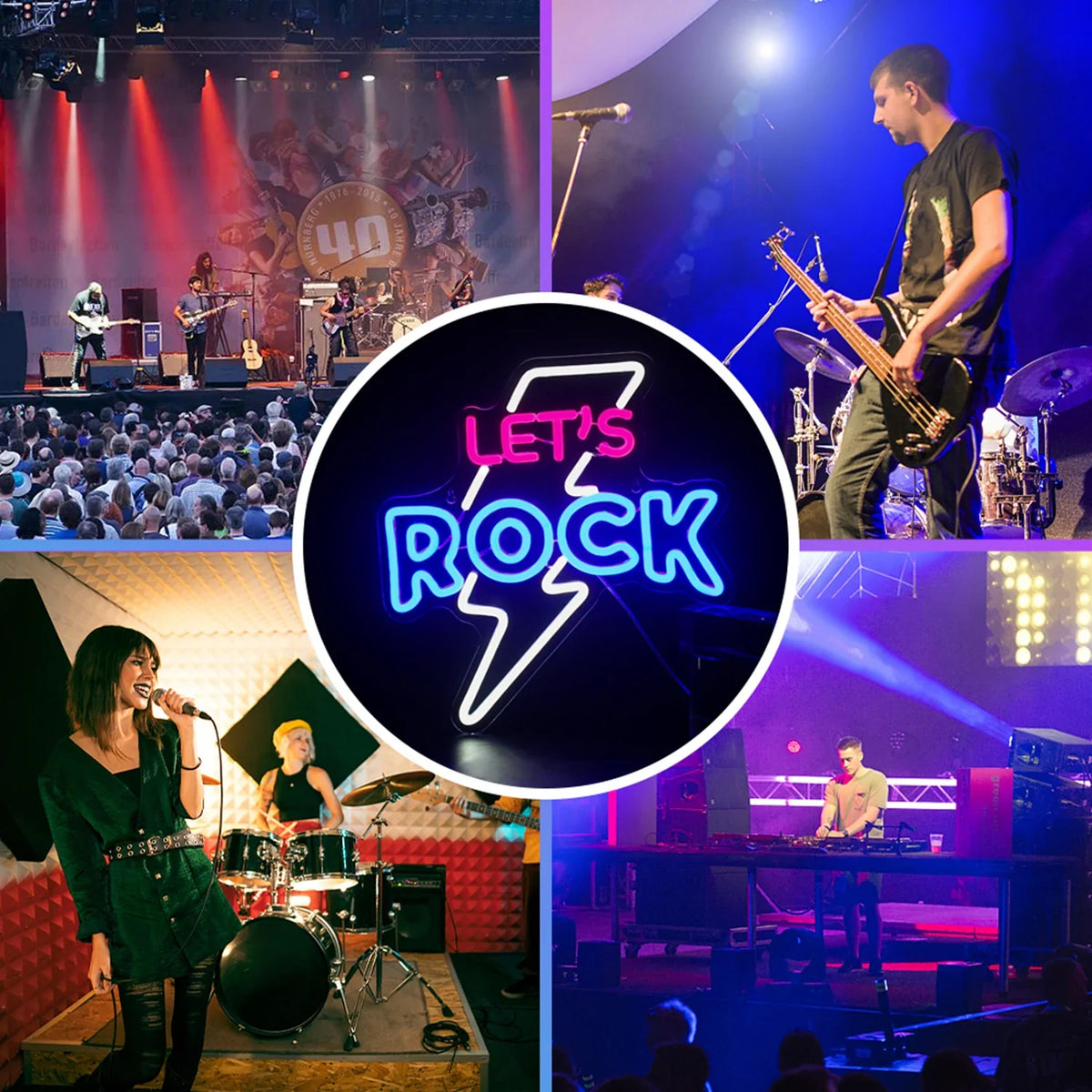Enseigne néon LED USB 5 V Let's Rock
