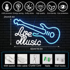 Enseigne néon LED USB 5 V Guitare « Live Music »