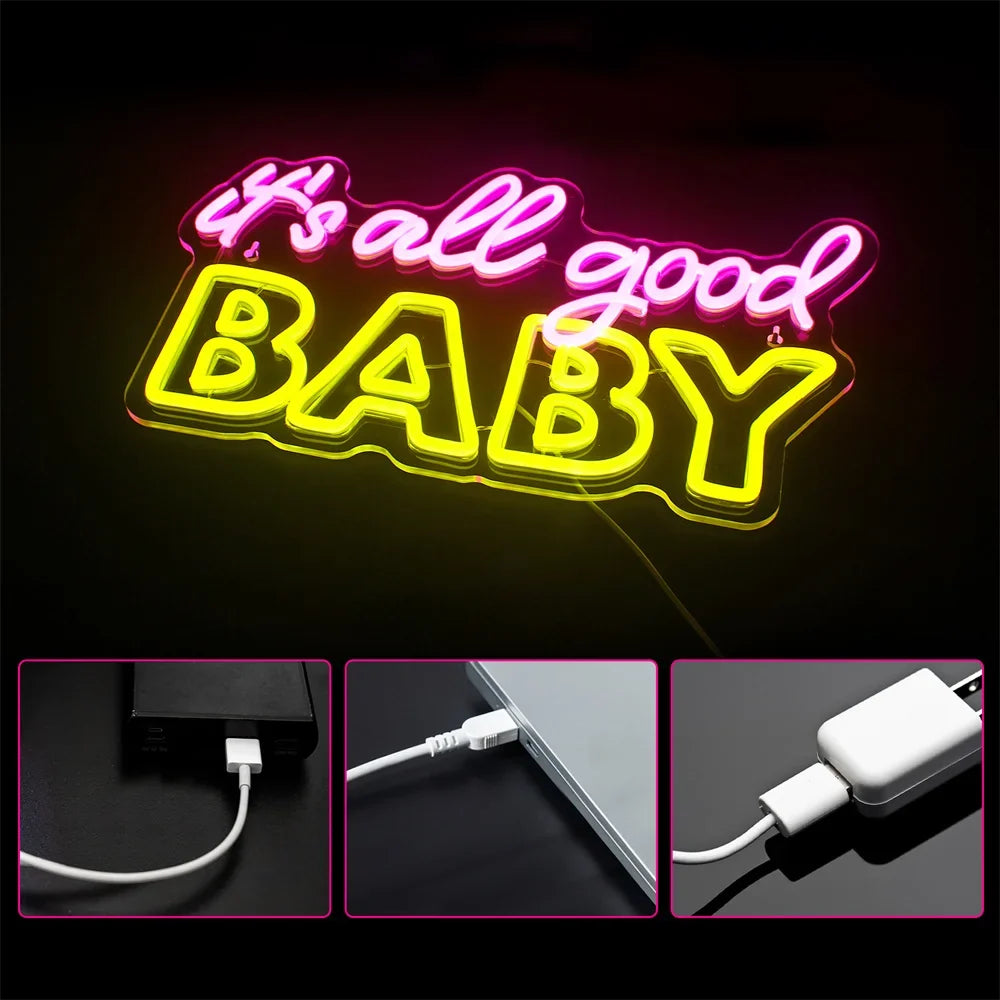 Enseigne néon LED USB 5 V It's All Good Baby