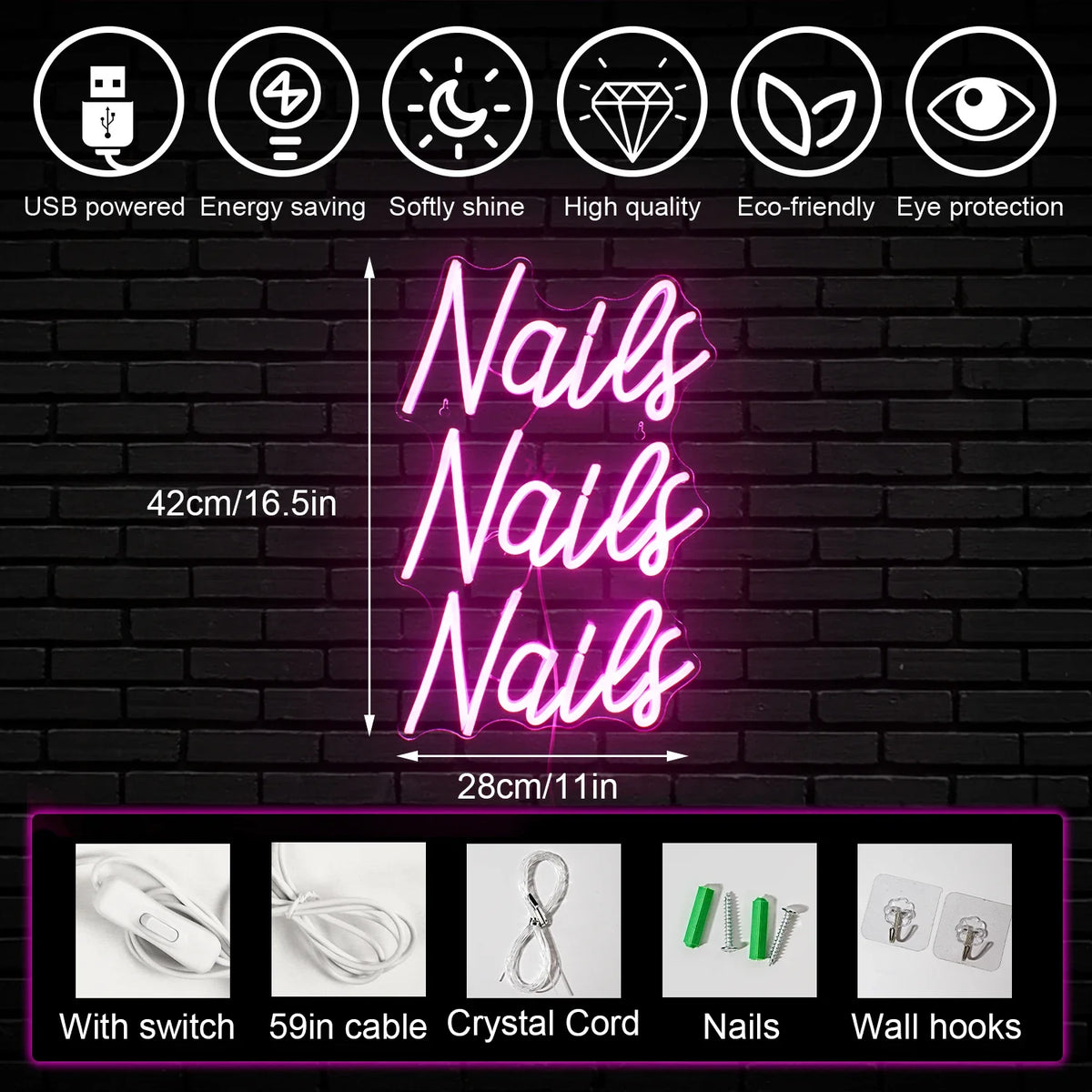Nails 5V USB LED neon sign