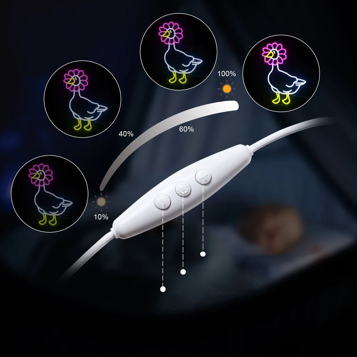 Enseigne néon LED USB 5 V Canard rose et blanc