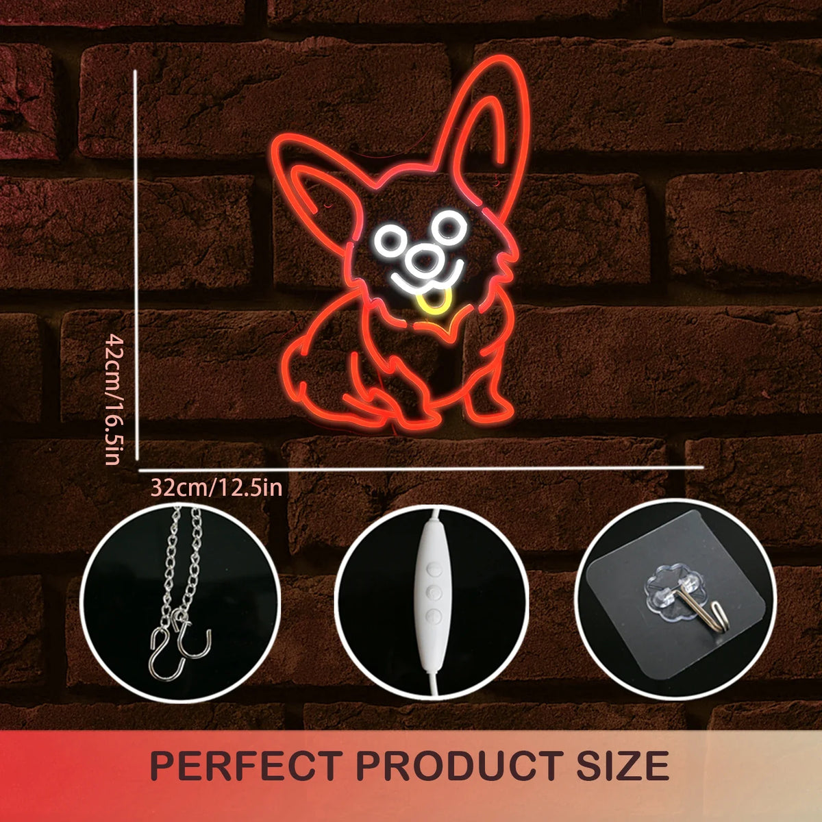 Enseigne néon LED USB 5 V Corgi rouge