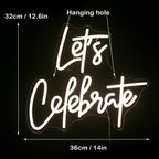 Enseigne néon LED USB 5 V Let's Celebrate — blanc chaud