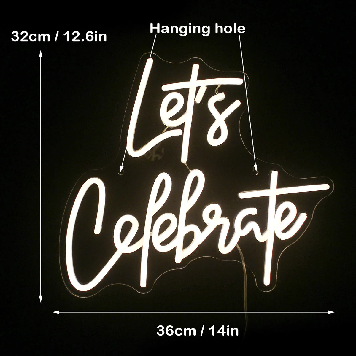 Enseigne néon LED USB 5 V Let's Celebrate — blanc chaud