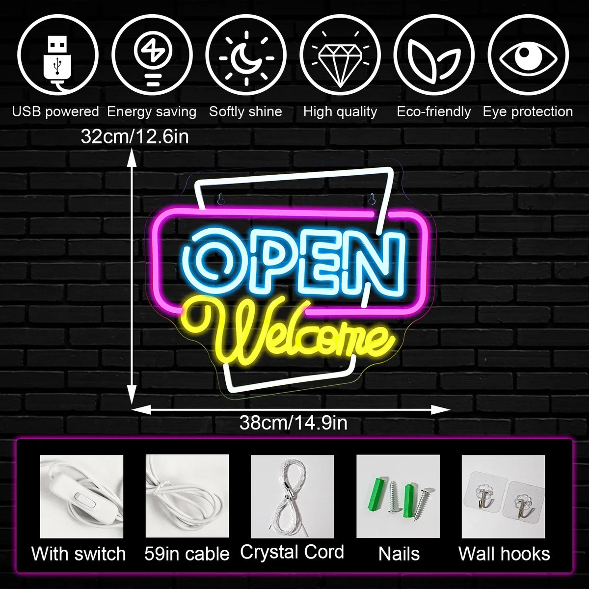 Enseigne néon LED USB 5 V Open Welcome