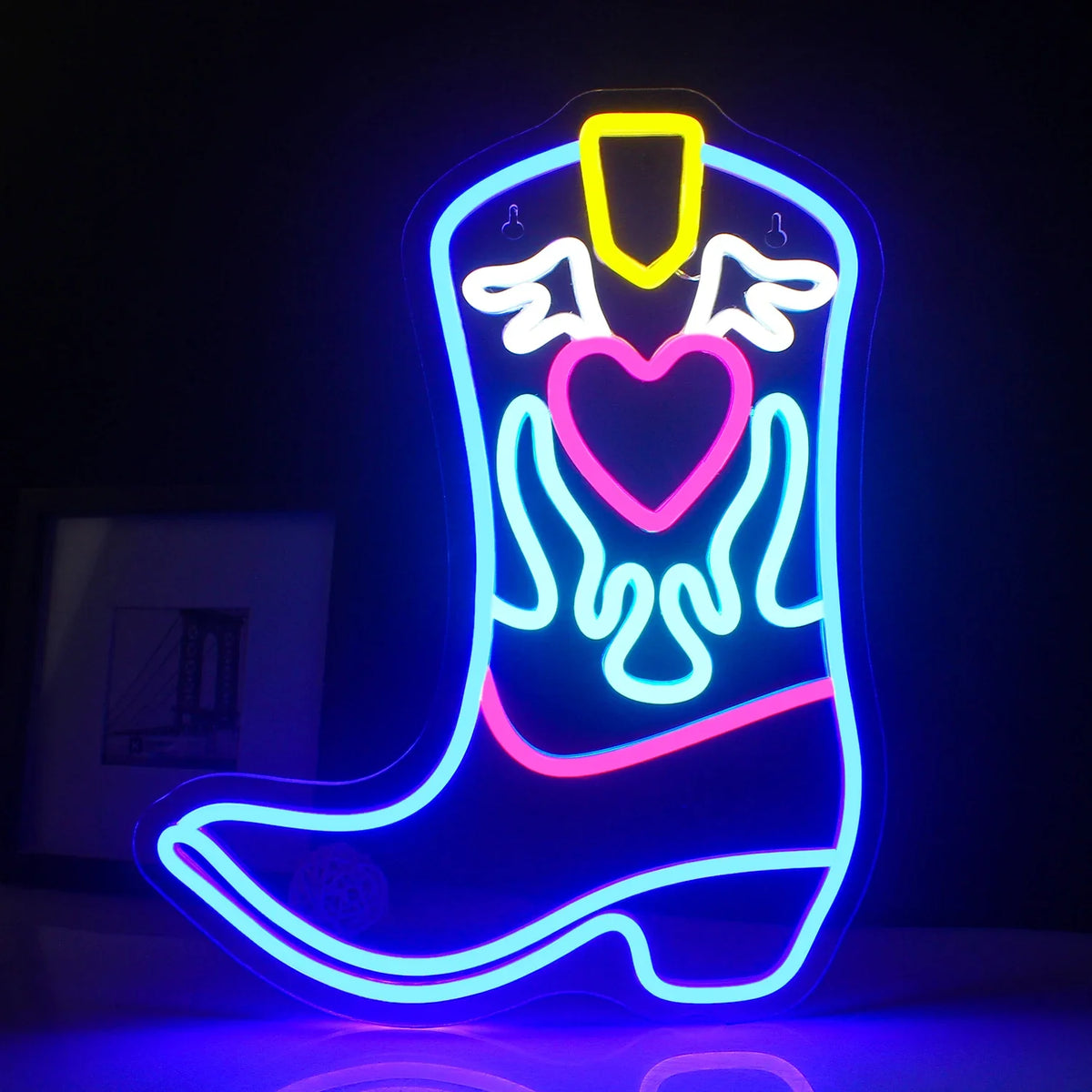 Enseigne néon LED USB 5 V Botte de cow-boy — 32 × 40,5 cm