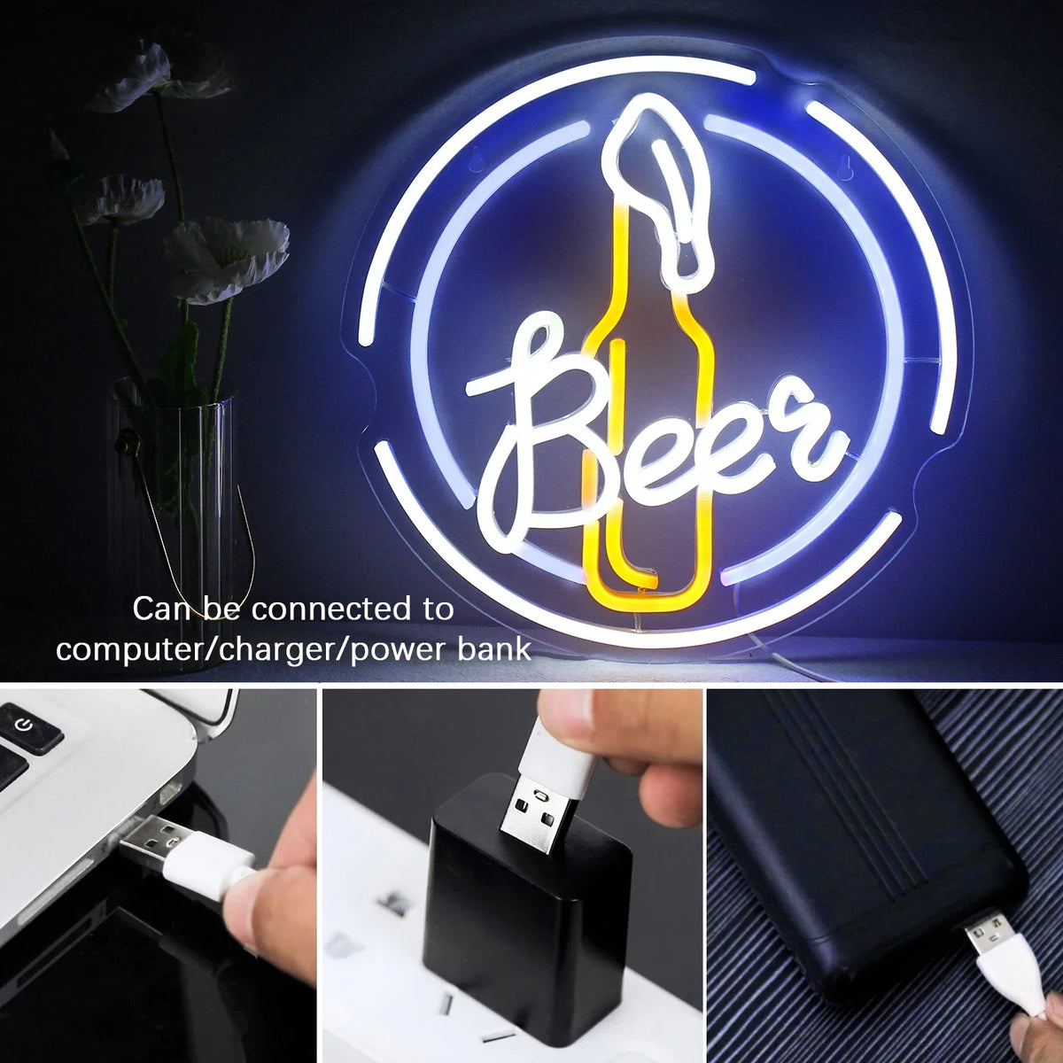 Enseigne néon LED USB 5 V Bar Beer
