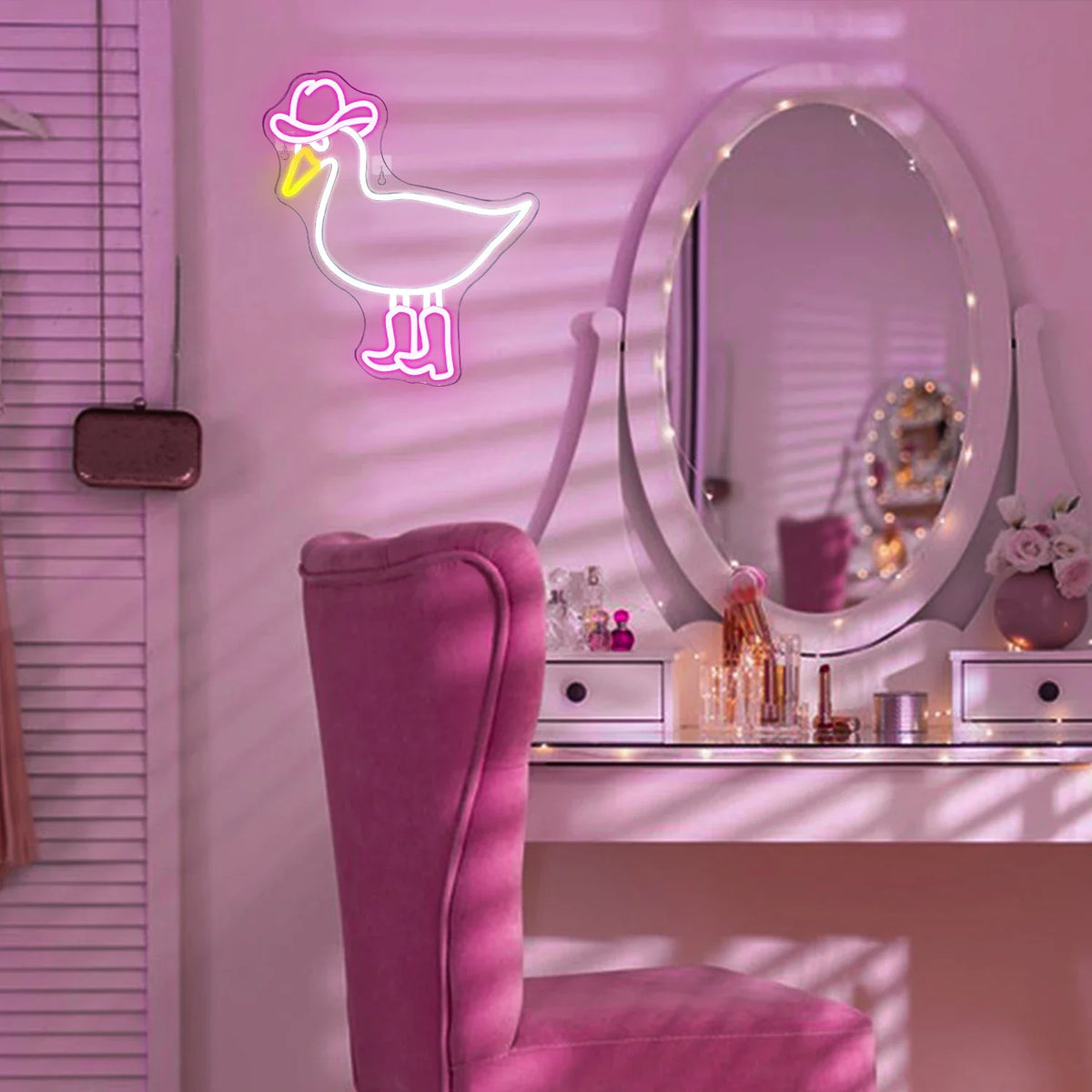 Pink White Cowboy Duck 5V USB LED neon sign