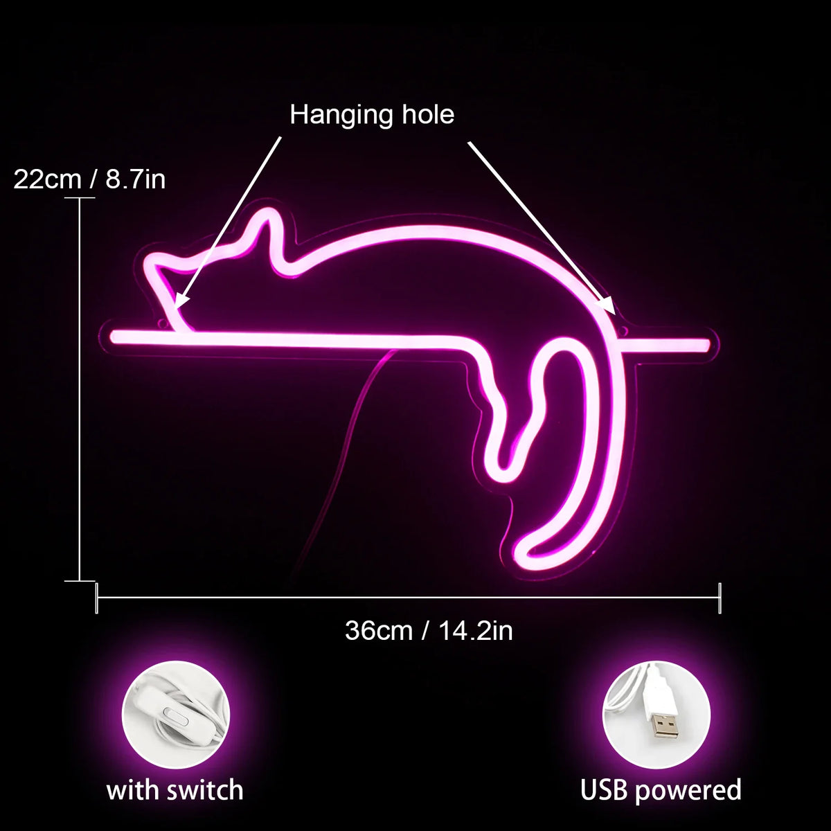 Cat 5V USB LED neon sign