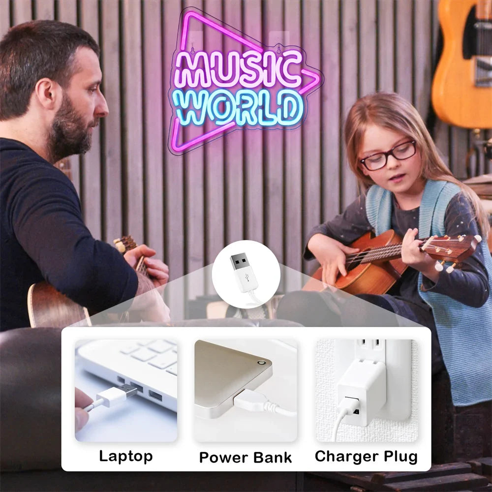 Enseigne néon LED USB 5 V Music World