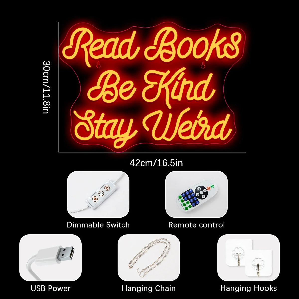 Read Books Be Kind Stay Weird 5V USB LED neon sign