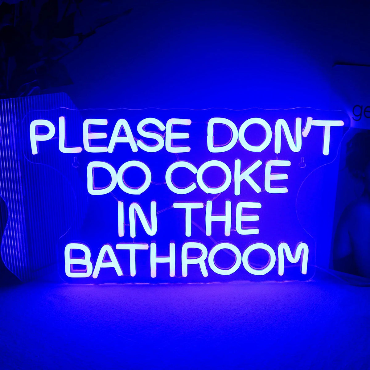 Enseigne néon LED USB 5 V Please Don't Do Coke in the Bathroom — 42 × 24 cm bleu