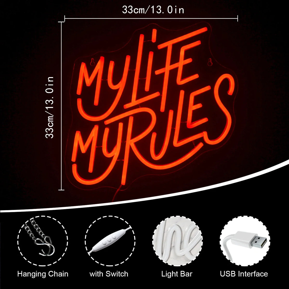 My Life My Rules 5V USB LED neon sign