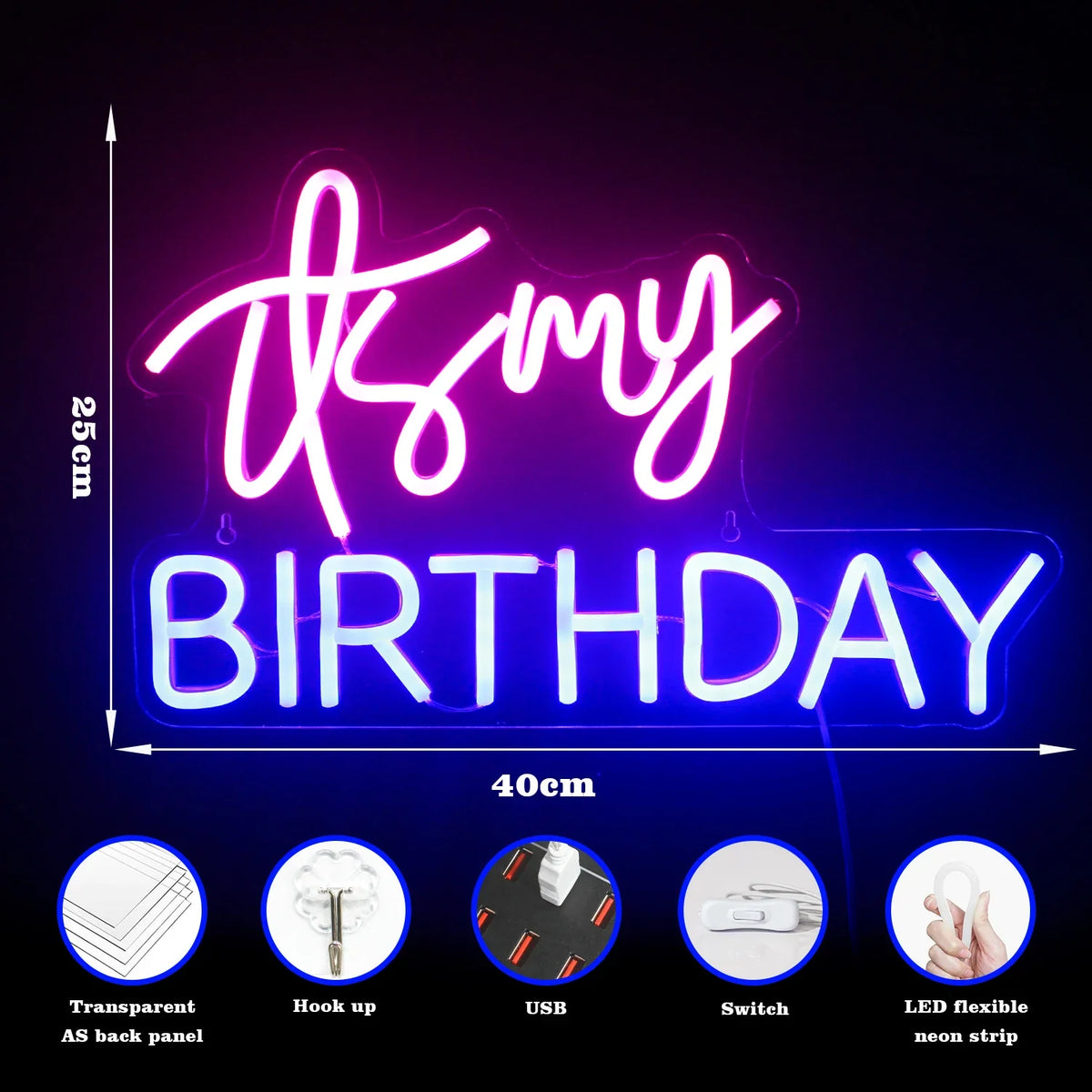 It's My Birthday 5V USB LED neon sign