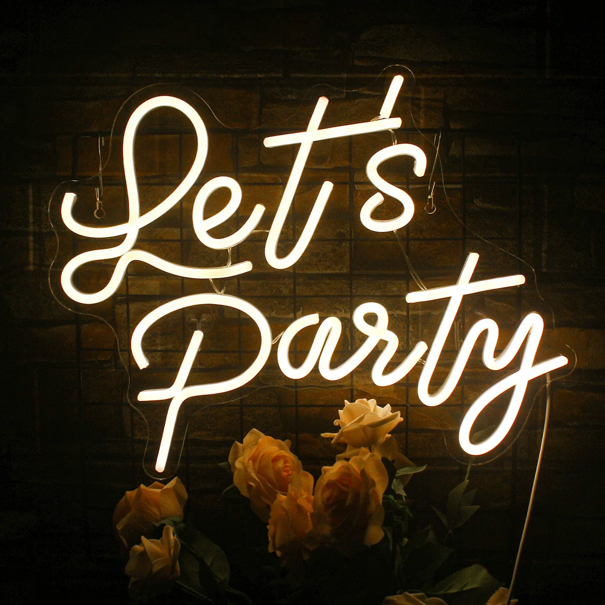 Enseigne néon LED USB 5 V Let's Party — blanc chaud