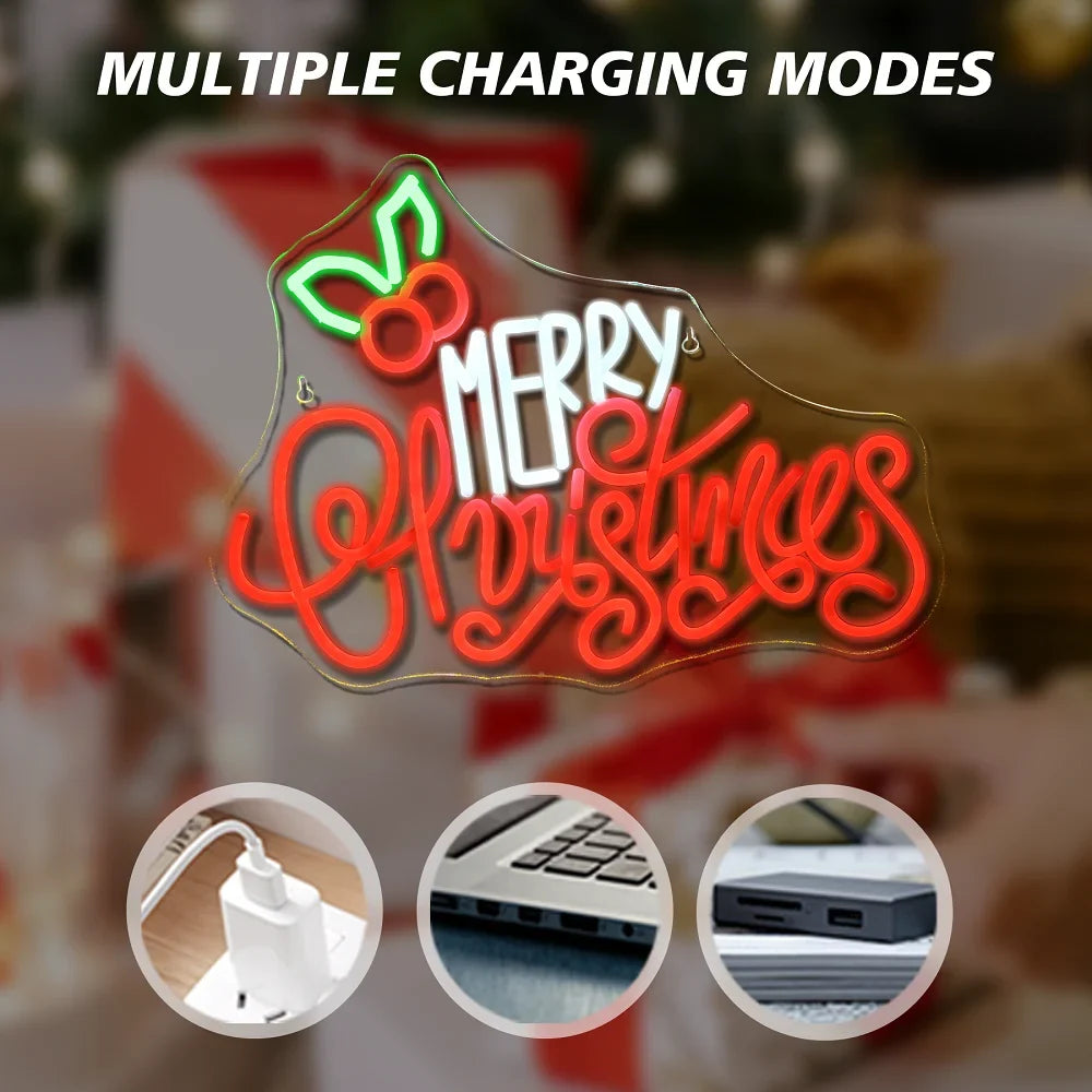 Enseigne néon LED USB 5 V Merry Christmas