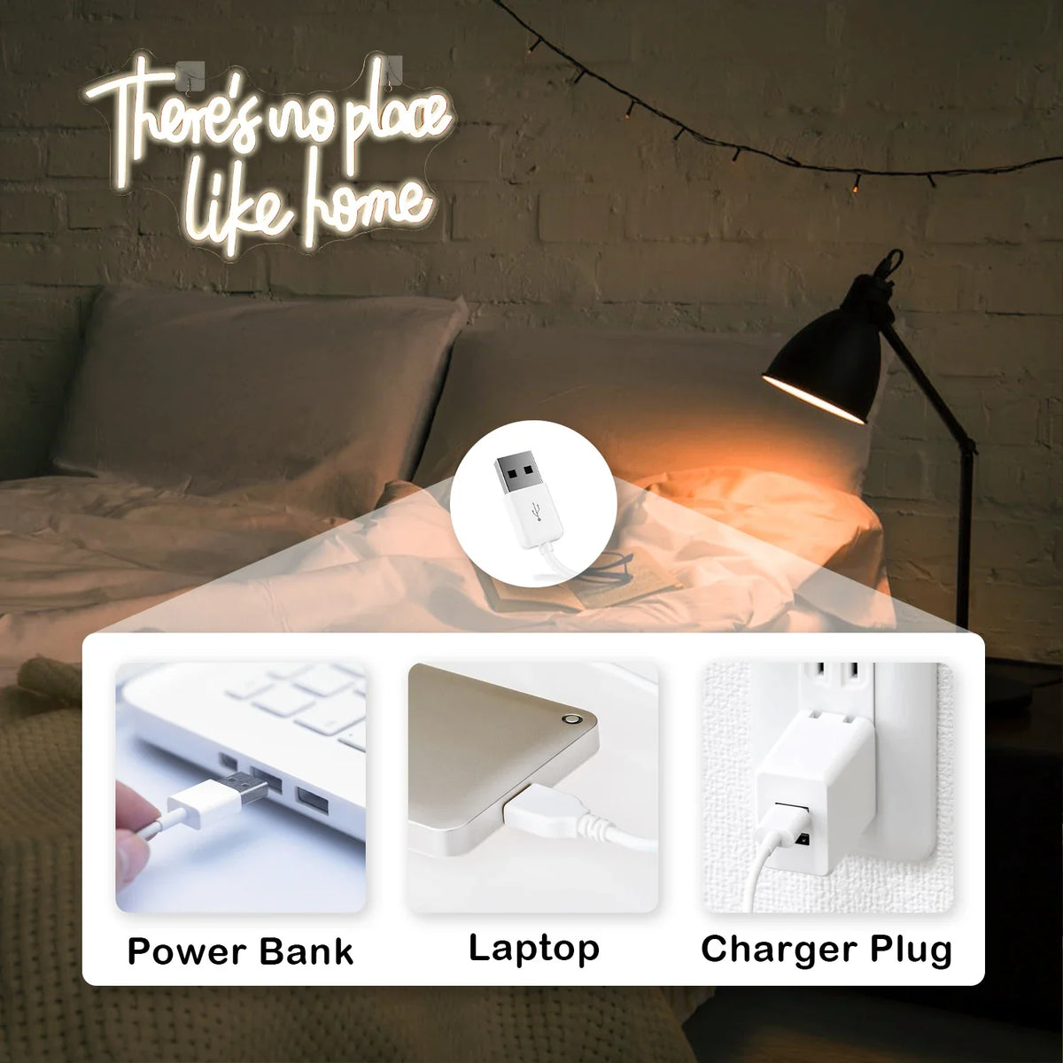 Enseigne néon LED USB 5 V There's No Place Like Home