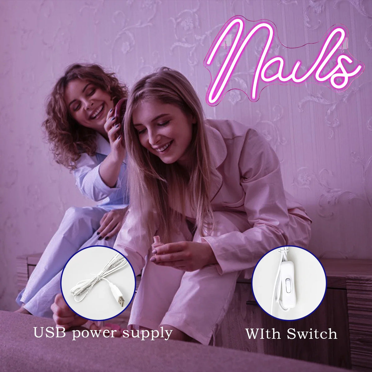 Enseigne néon LED USB 5 V Nails