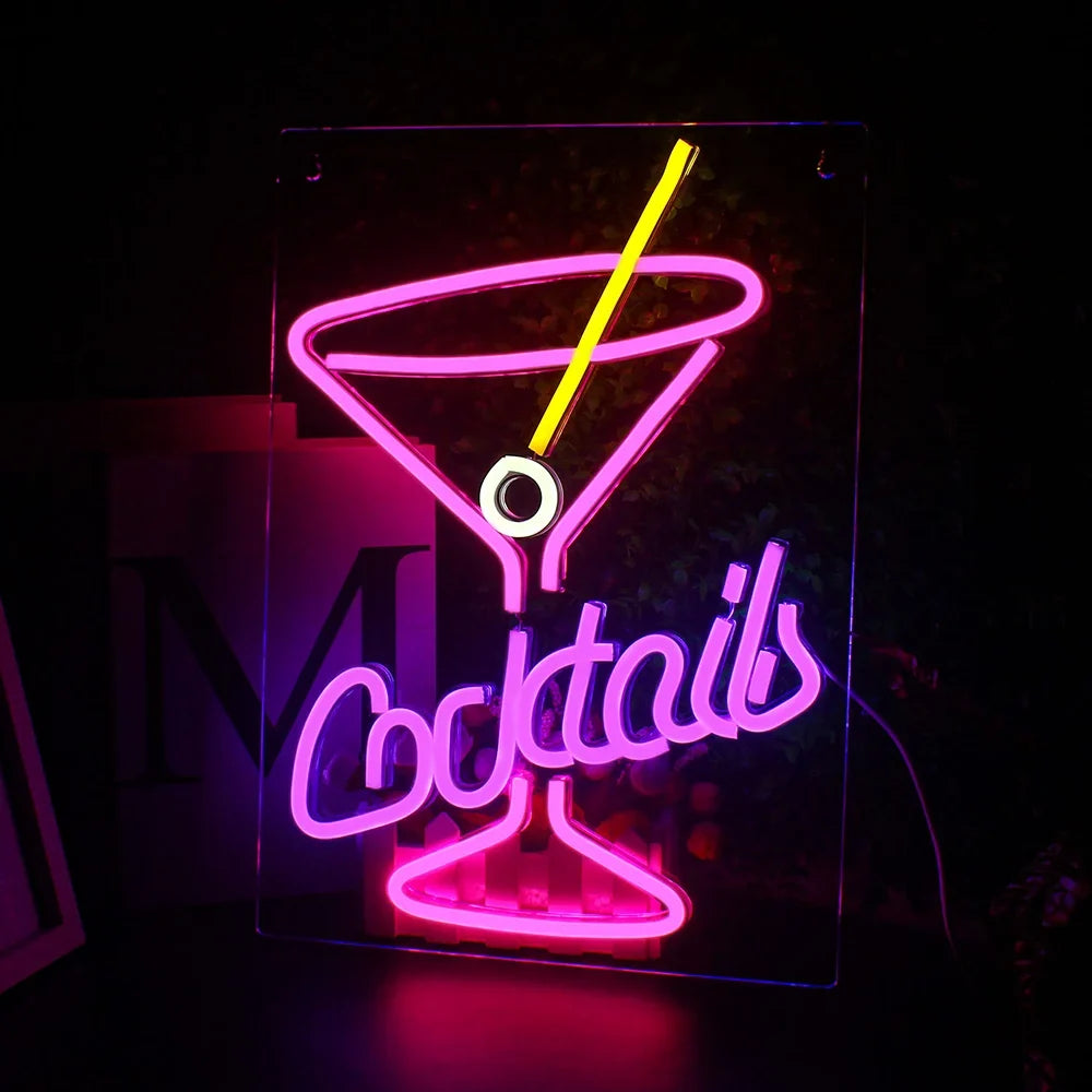 Cocktails 5V USB LED neon sign – Pink Purple