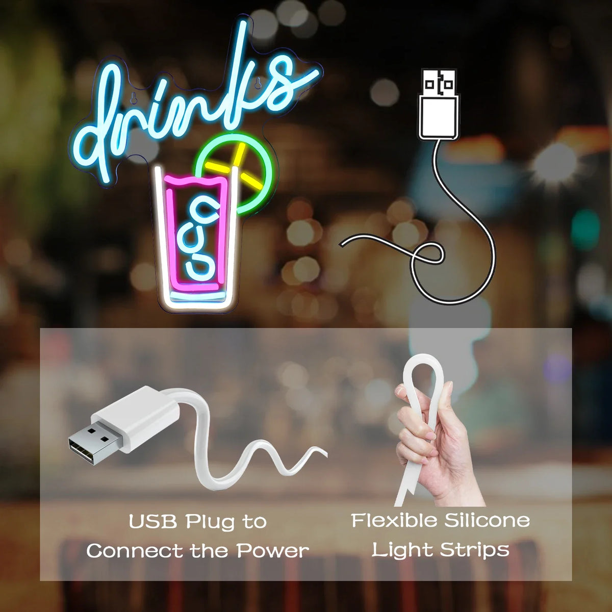 Enseigne néon LED USB 5 V Boissons