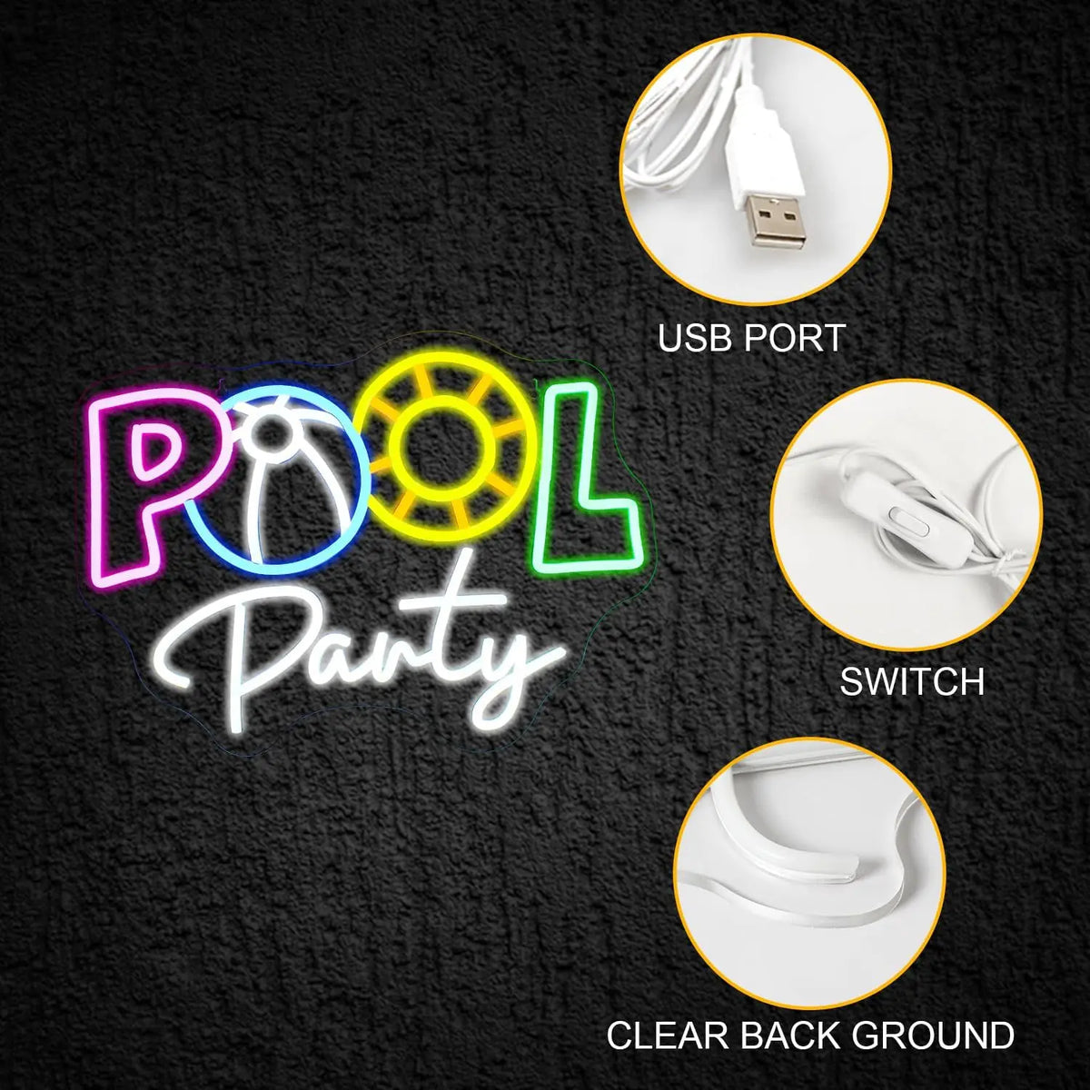 Pool Party 5V USB LED neon sign