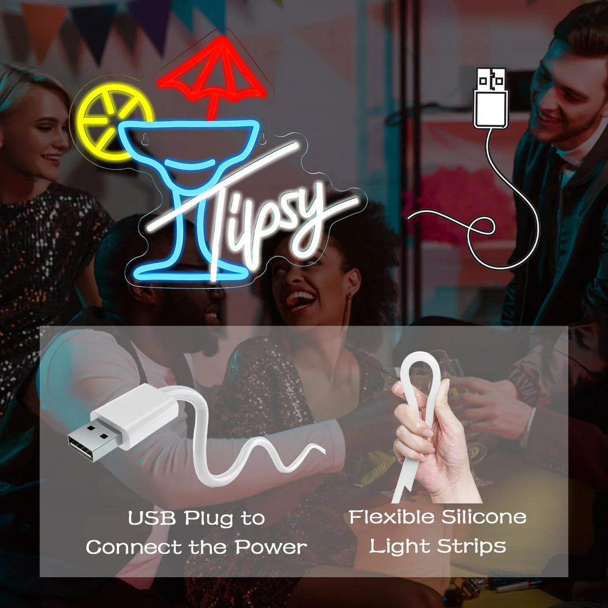 Tipsy Cocktail Glass 5V USB LED neon sign
