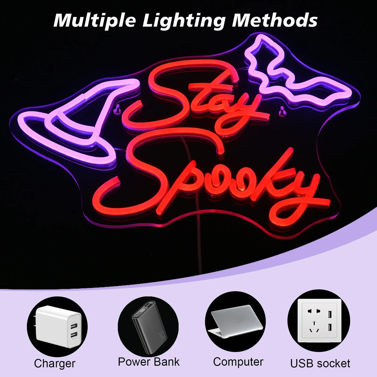 Enseigne néon LED USB 5 V Stay Spooky