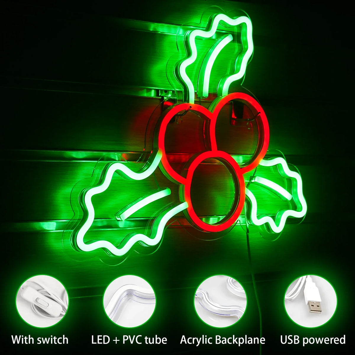 Christmas Holly 5V USB LED neon sign
