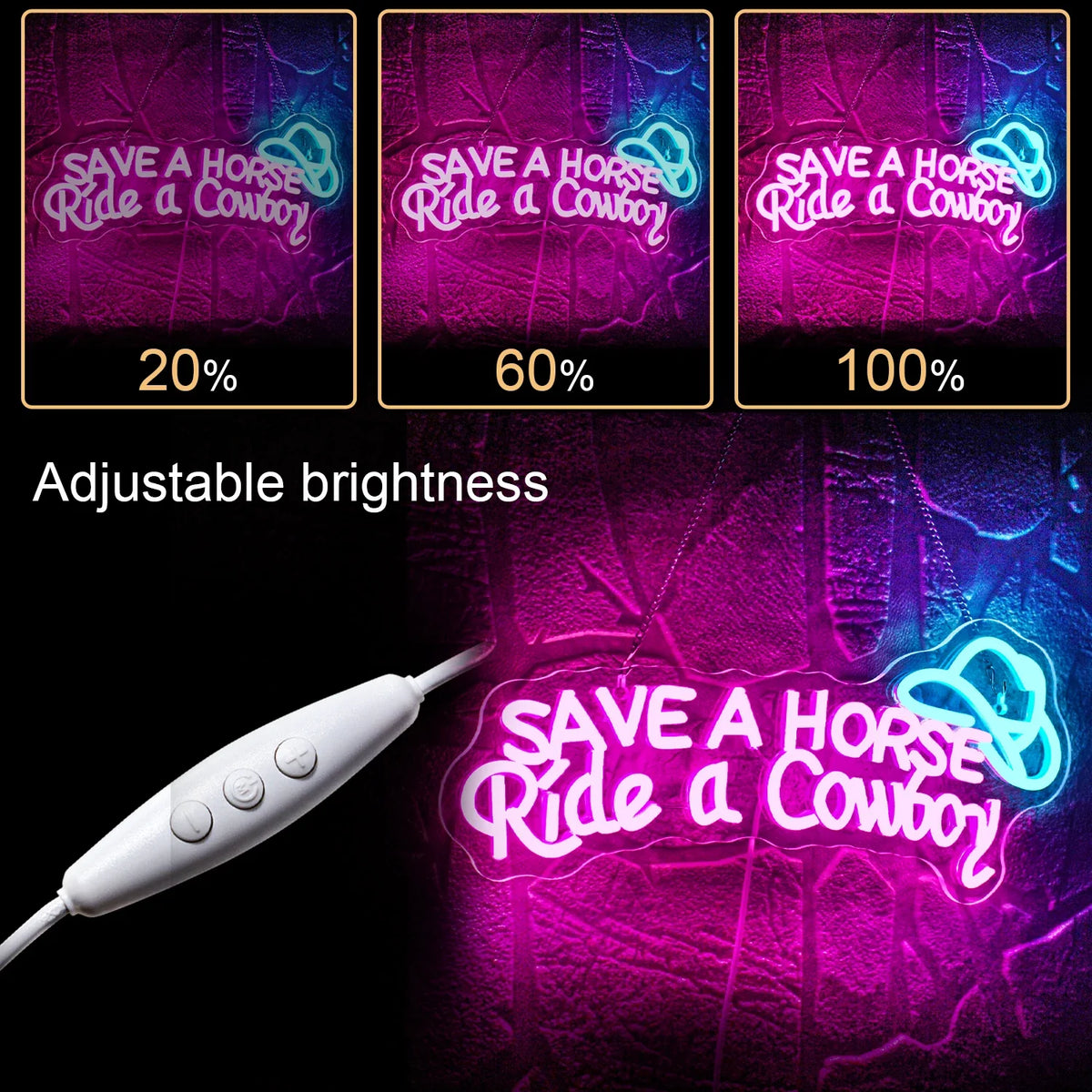 Enseigne néon LED USB 5 V Save A Horse Ride a Cowboy
