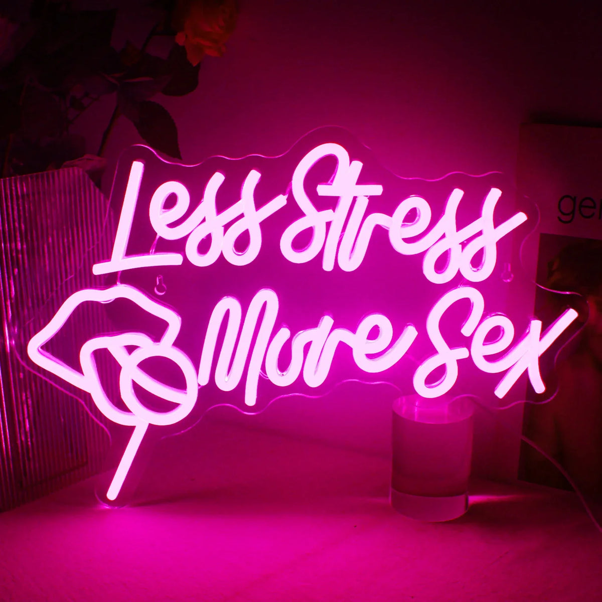 Enseigne néon LED USB 5 V Less Stress More Sex — rose