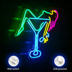 Enseigne néon LED USB 5 V Femme et verre à cocktail