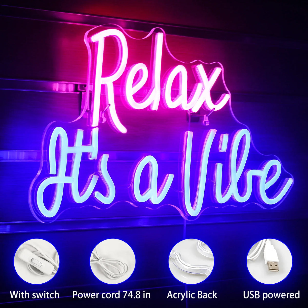 Enseigne néon LED USB 5 V Relax It's a Vibe