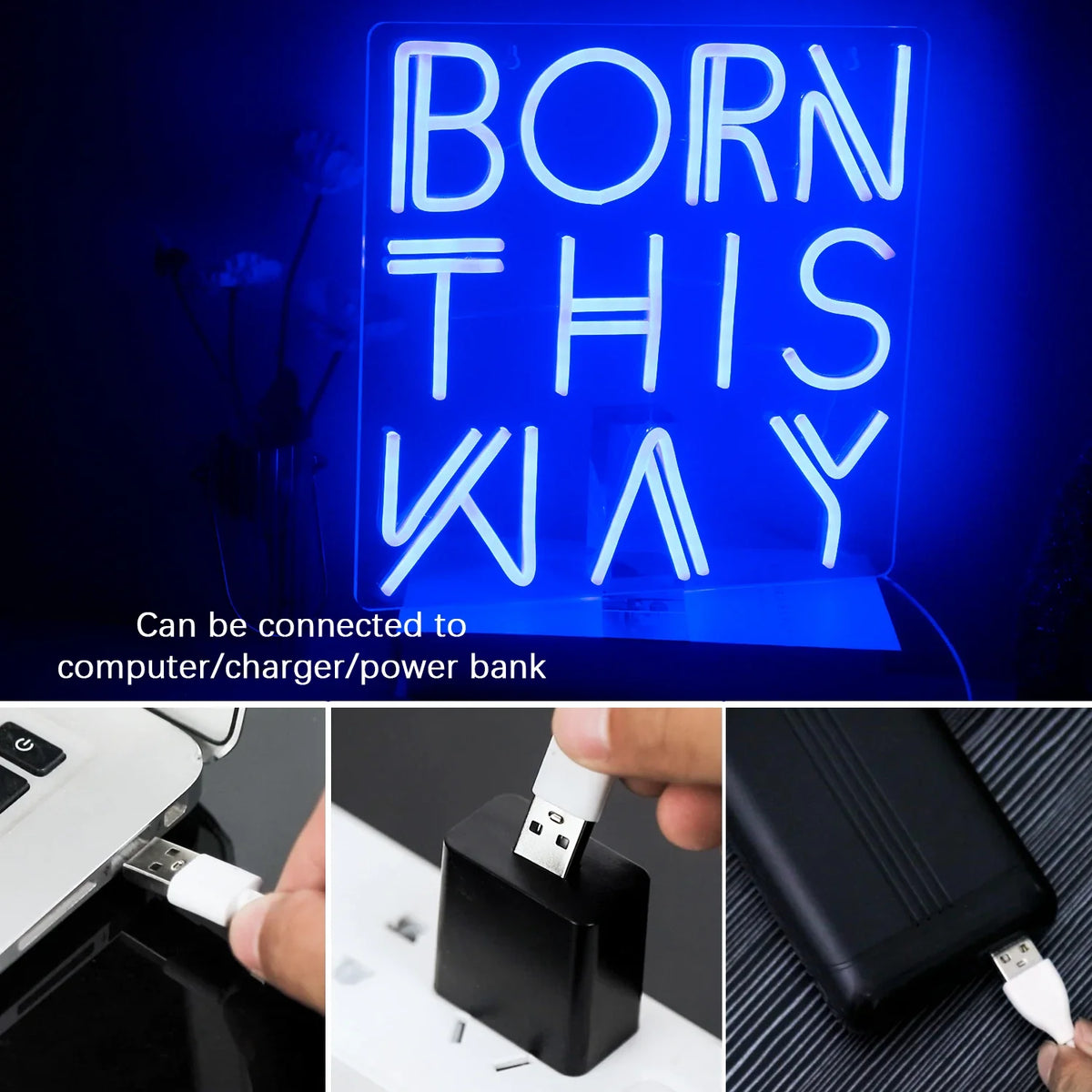 Enseigne néon LED USB 5 V Born This Way