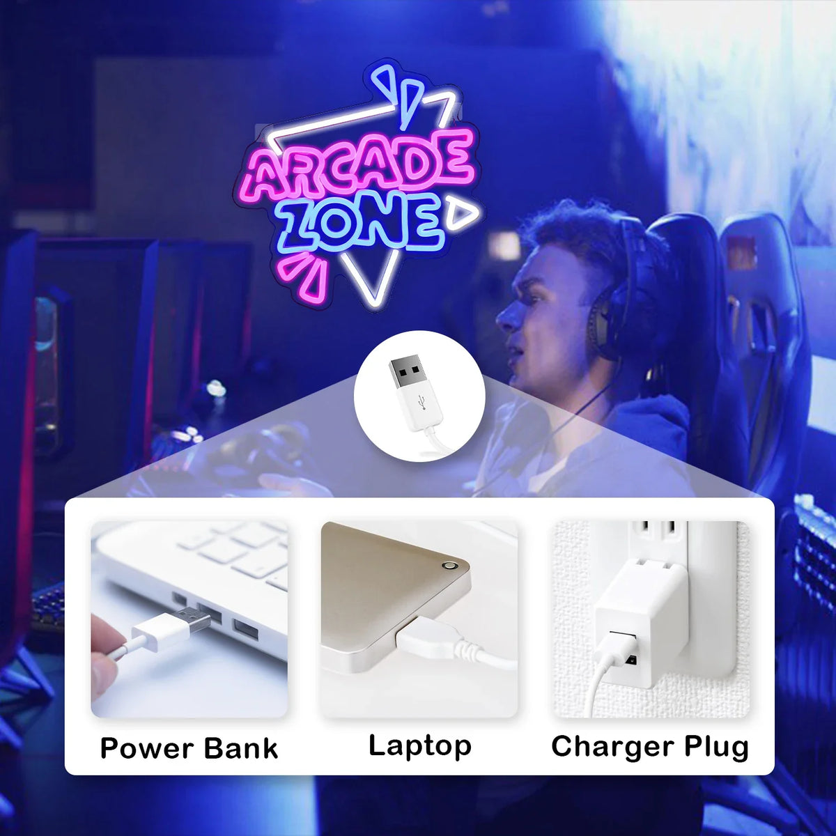 Enseigne néon LED USB 5 V Arcade Zone