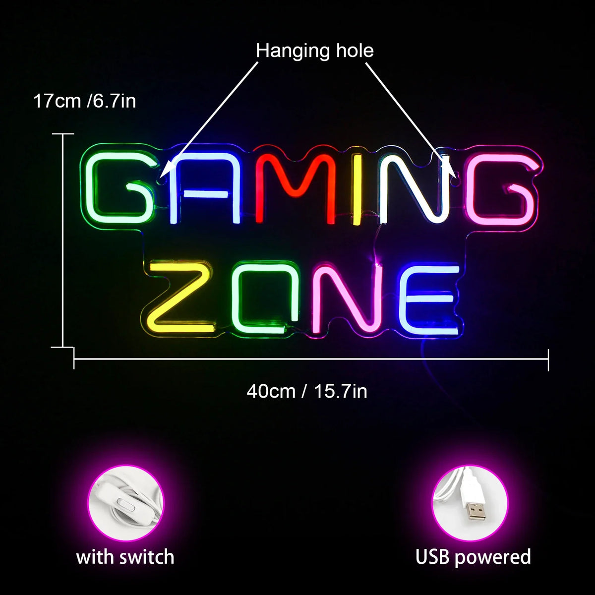 Enseigne néon LED USB 5 V Colourful Gaming Zone