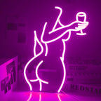 Woman Wine Glass 5V USB LED neon sign – Pink