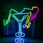 Enseigne néon LED USB 5 V Femme et verre à cocktail