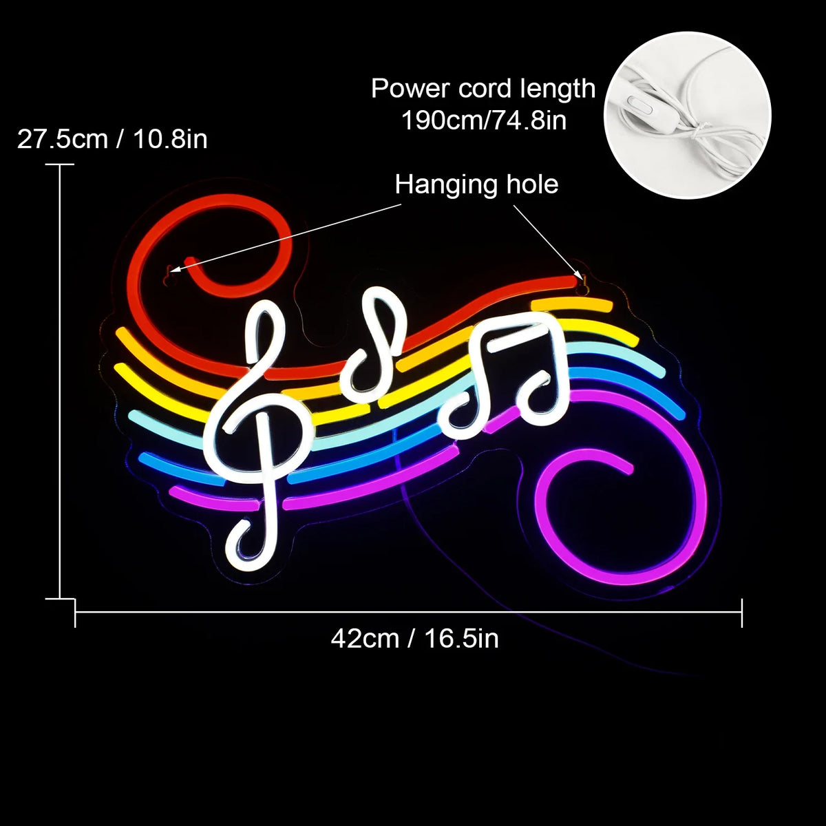 Colourful Musical Notes 5V USB LED neon sign