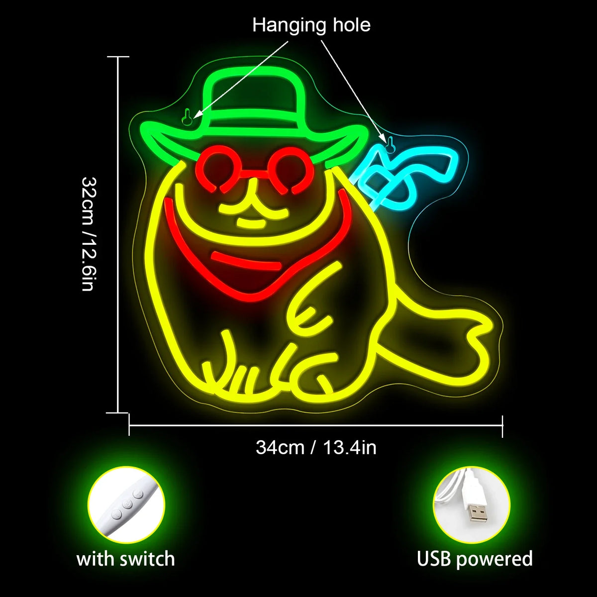 Cowboy Cat 5V USB LED neon sign