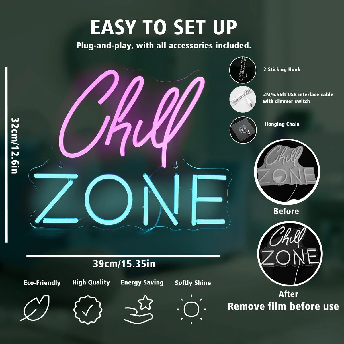 Chill Zone 5V USB LED neon sign